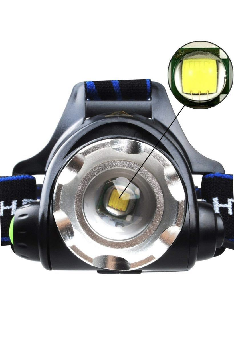 LED ヘッドライト 超軽量 小型 3点灯モード 防水 ズーム機能 角度調整 2000ルーメン 夜釣り 夜間 作業灯 防災 登山