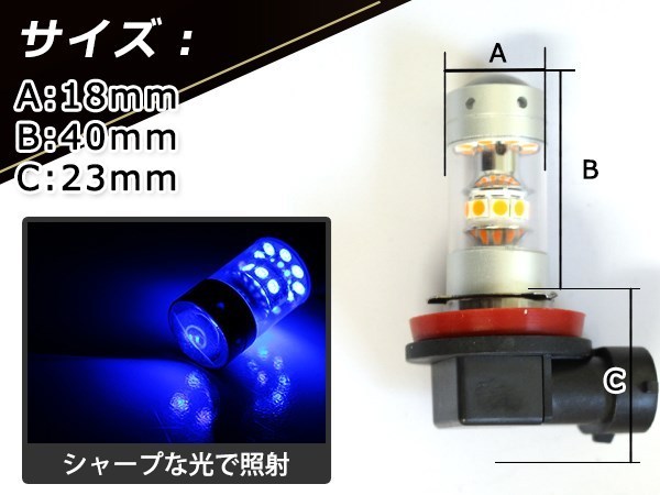 ステップワゴン後期 RG1 LEDバルブ H11 150W CREE 青 ブルー 30000K ライト 外装 プロジェクター 12V/24V 車検対応 フォグランプ_画像3