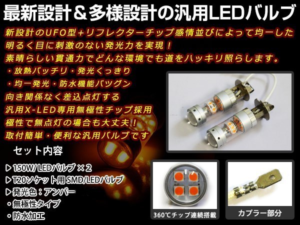 メール便 ワゴンR RR前期 MC系 H3 LEDバルブ 150W CREE 黄 アンバー イエロー 3000K ライト 外装 プロジェクター 12V/24V 車検対応_画像2