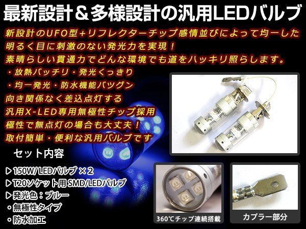 ハイエース RZH100KZH100系 H3 LEDバルブ 150W CREE 青 ブルー 30000K ライト プロジェクター 12V/24V 車検対応 フォグランプ_画像2