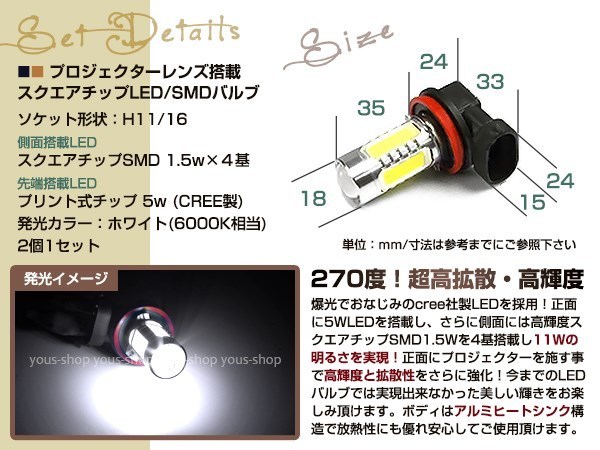 ヴォクシー後期 ZRR70系 LEDバルブ H11 フォグランプ 11W CREE 6000K ホワイト 白 プロジェクター ドーム レンズ ライト_画像2