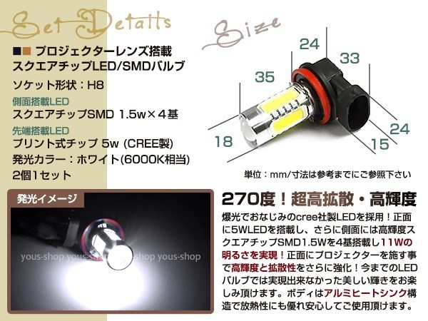 ムーブ L175S 185S 後期 11W LEDバルブ 12連 フォグランプ H8 白 6000K ホワイト 白 プロジェクター CREE ドーム レンズ ライト_画像2