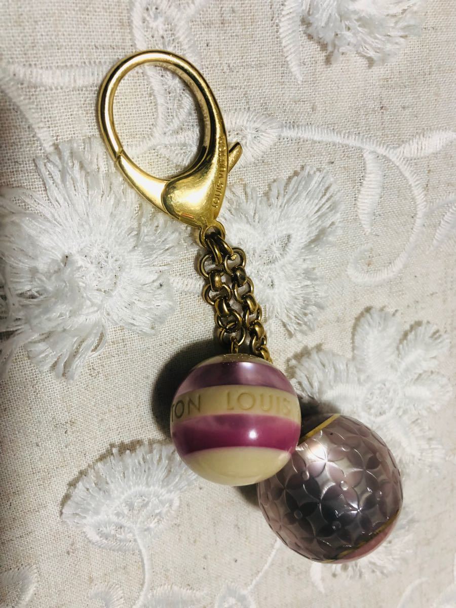 Louis Vuitton Bag Charm Key Ring Ball Bijoux Mini Lin M95507 USED