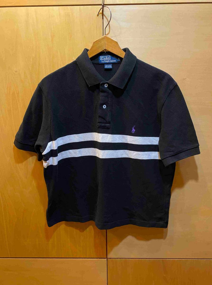 ラルフローレン Ralph Lauren Polo 半袖 ボーダー ポロシャツ 丈短 レディース L 黒 限定品