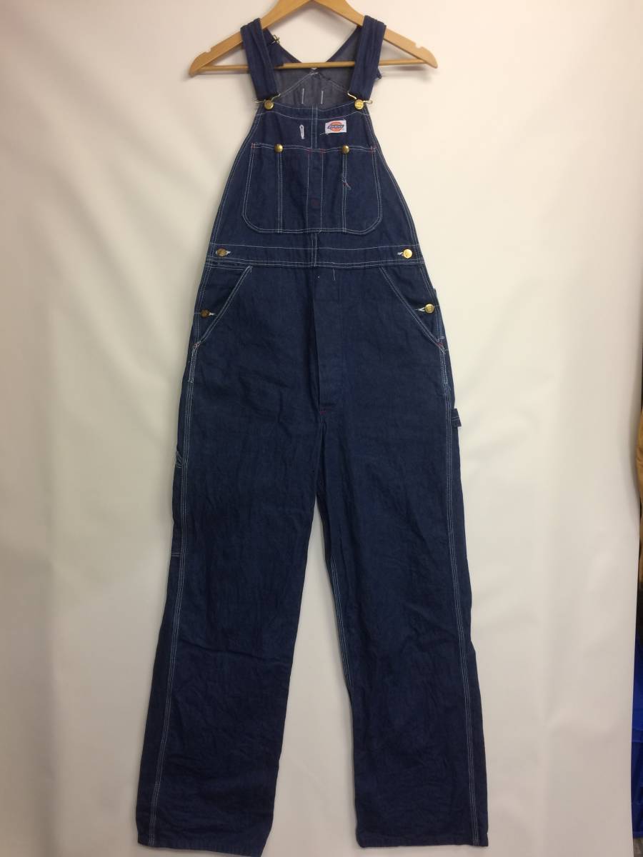 80s USA製 Dickies ディッキーズ オーバーオール デニム生地 W32