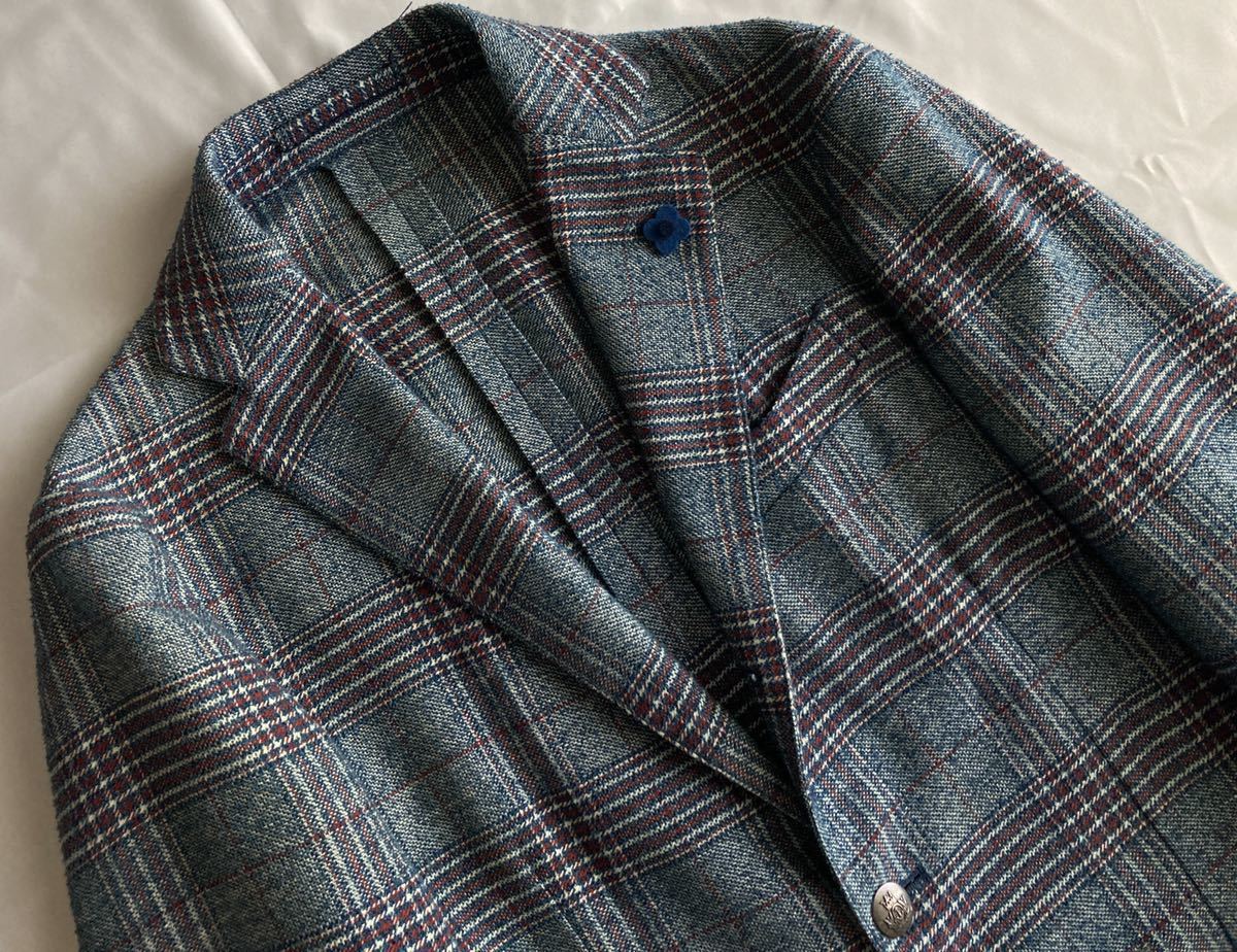 美品 lardini コットンリネンダブルジャケット 金ボタン 46 紺ブレザー
