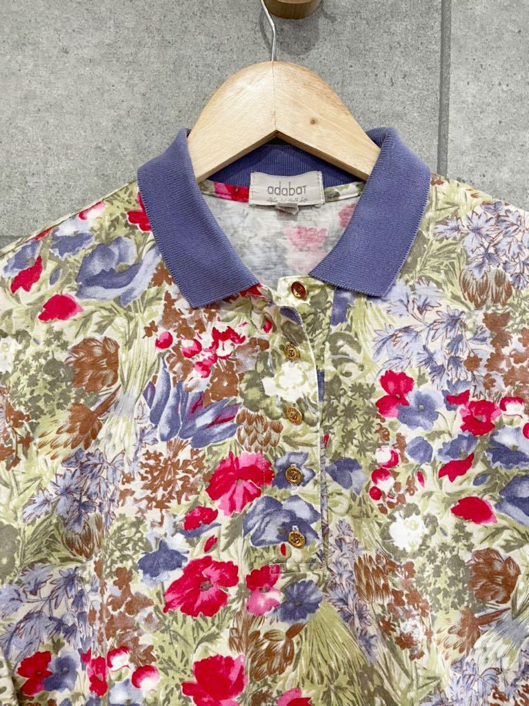 希少デザイン アダバット adabat 花柄 半袖ポロシャツ 総柄 金ボタン Iサイズ レディース ゴルフウェア ゆうパケ可 ○ 新規(guī)×