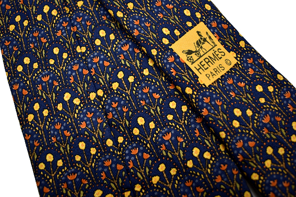 N-2545* бесплатная доставка *HERMES PARIS Hermes Париж * Франция производства темно-синий темно-синий цвет цветочный принт образец рисунок шелк шелк галстук 