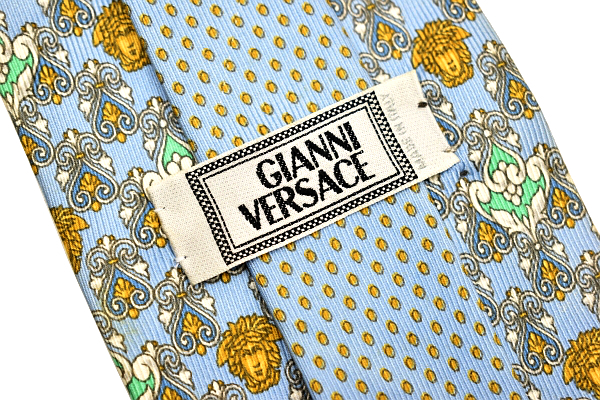 N-2587★送料無料★GIANNI VERSACE ジャンニ ヴェルサーチ★イタリア製 メデゥーサ柄 ライトブルー水色 総柄 シルクネクタイ_画像6