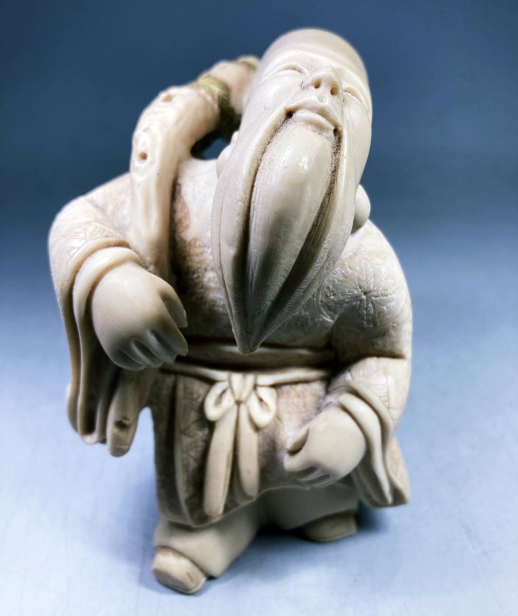 中国美術 七福神置物 福禄寿 樹脂製 象牙風 置物 オブジェ 細密細工