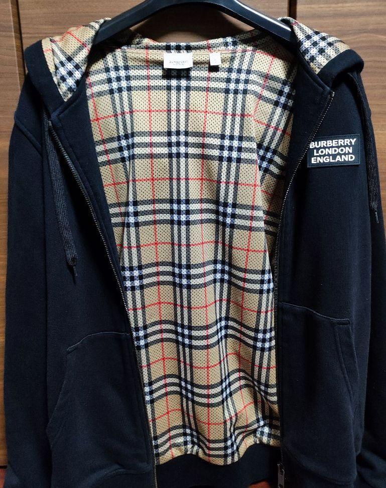 BURBERRY ノバチェック ジップアップパーカー ブラック Lサイズ