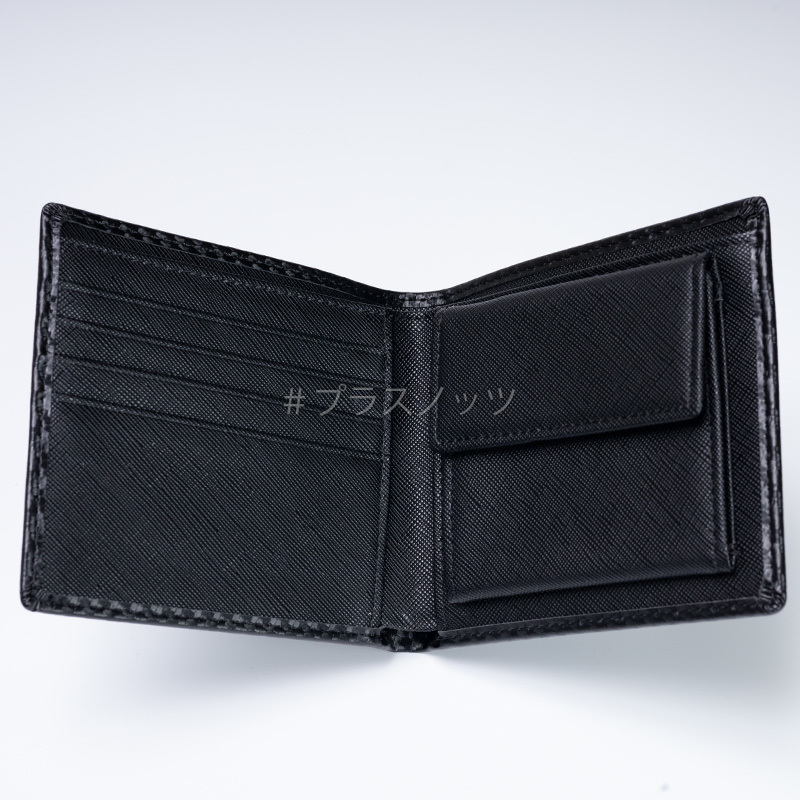 メンズ 二つ折り財布 メンズ財布 シンプル カーボンレザー【ブラック+ブラック】黒 財布 ふたつおり財布 2つ折り財布