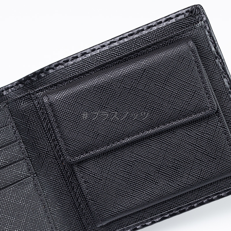メンズ 二つ折り財布 メンズ財布 シンプル カーボンレザー【ブラック+ブラック】黒 財布 ふたつおり財布 2つ折り財布