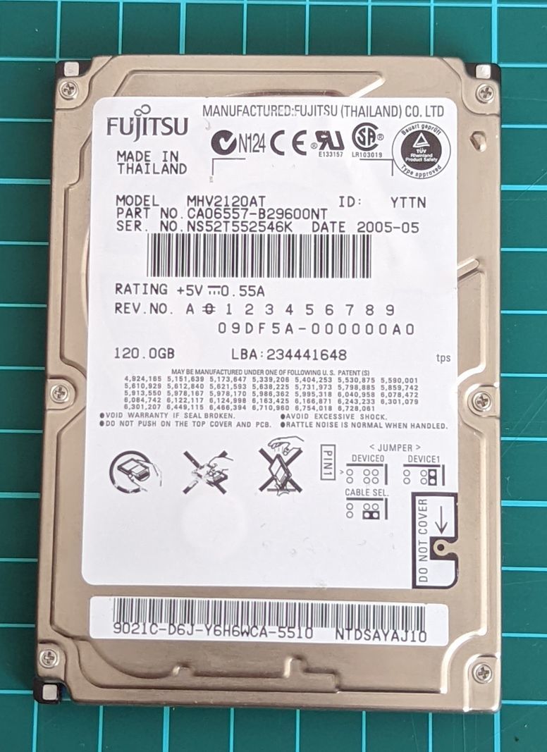【送料無料】[動作品] [中古] Fujitsu MHV2120AT 120GB 2.5インチHDD ATA/IDE 4200rpm
