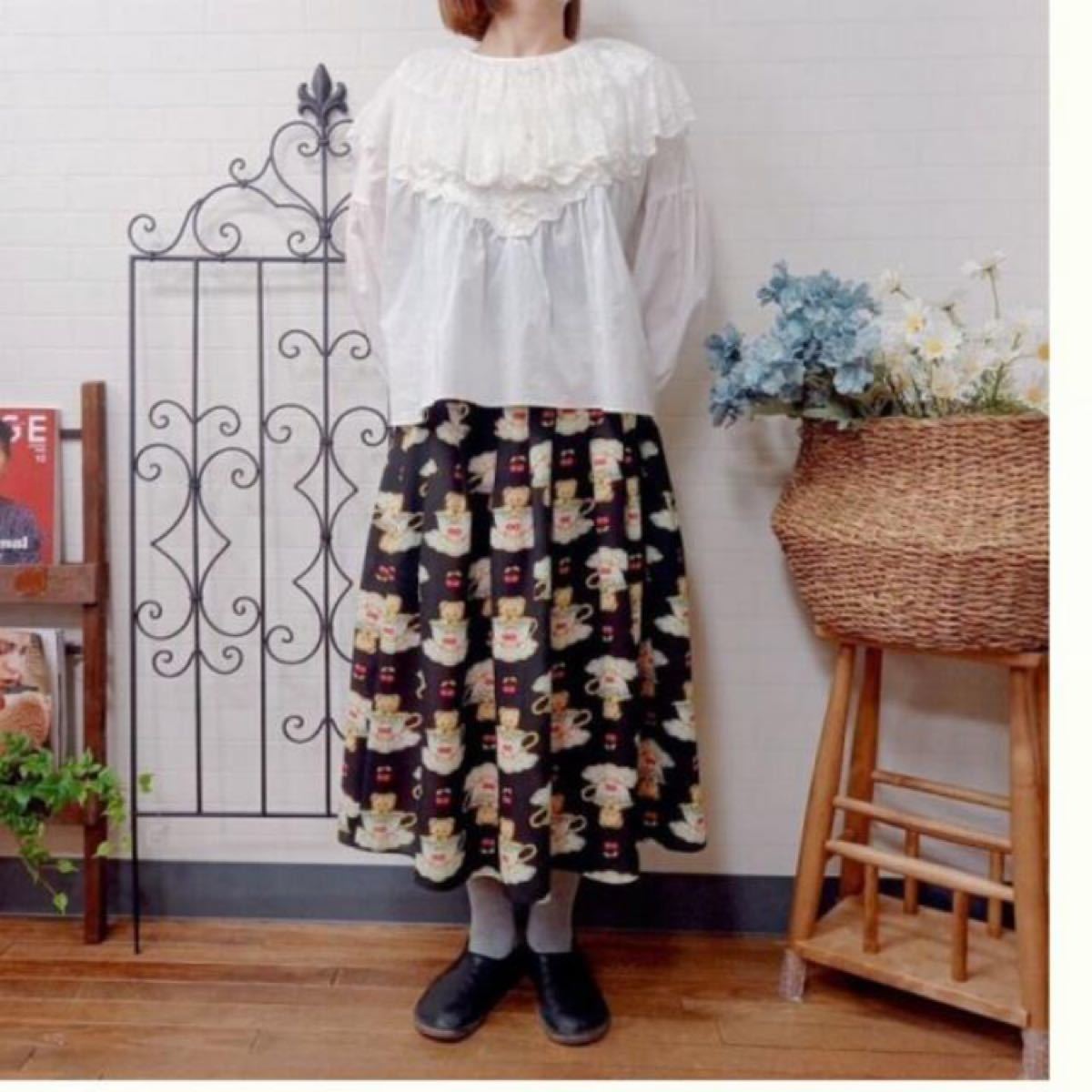 【新品】yukiemon ユキエモン 春テキスタイルふんわりスカート（3L）ティーカップベア 大きいサイズ フランシュリッペ