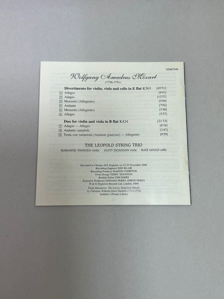 CD / Divertimento K 563 / Wolfgang Amadeus Mozart (作曲), Leopold Trio (合奏)/ 034571172460 /管理番号： SF0005_画像5