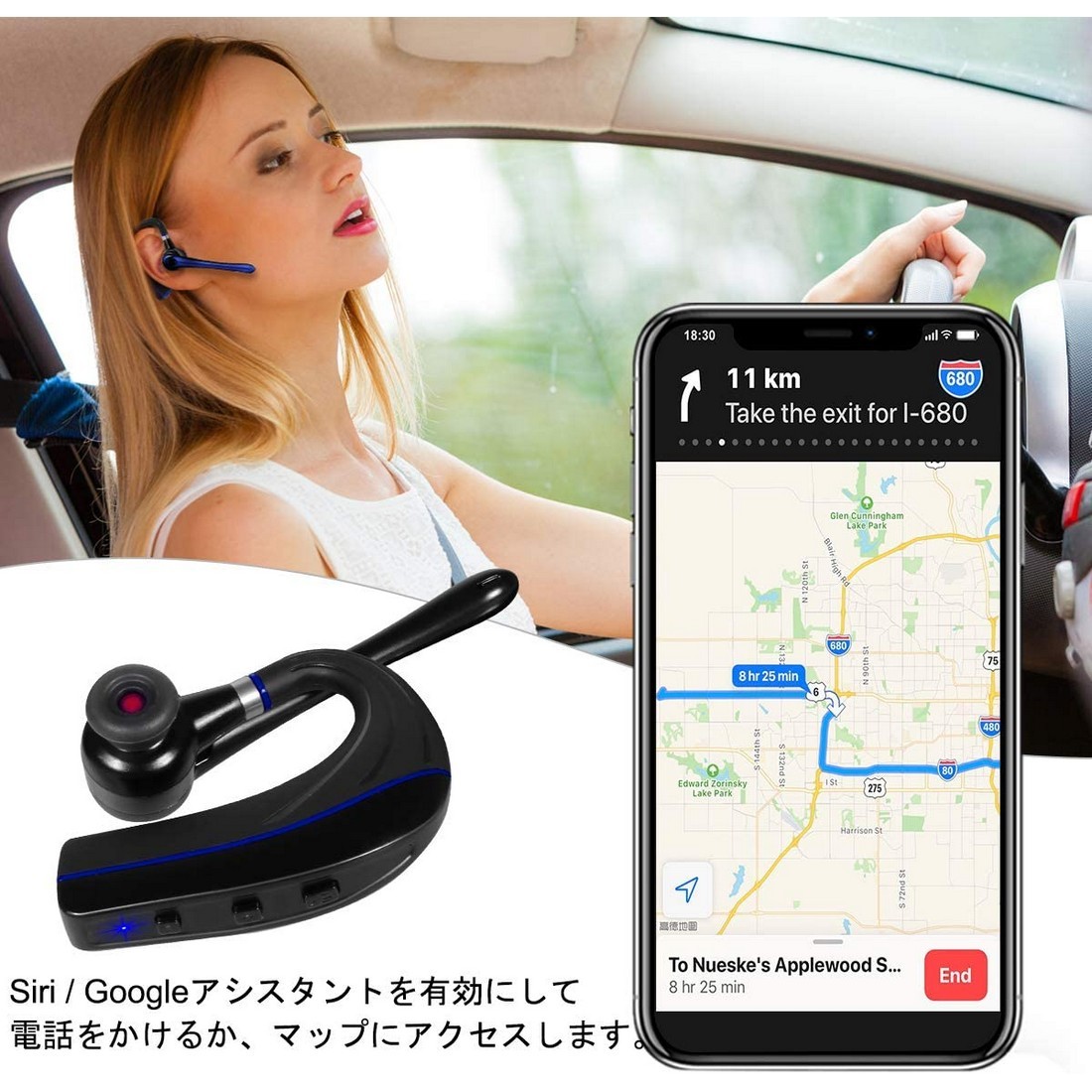 Bluetooth ヘッドセット5.0 ブルー 高音質片耳 内蔵マイク Bluetoothイヤホン ビジネス ハンズフリー 日本技適マーク取得 日本語取扱書_画像6