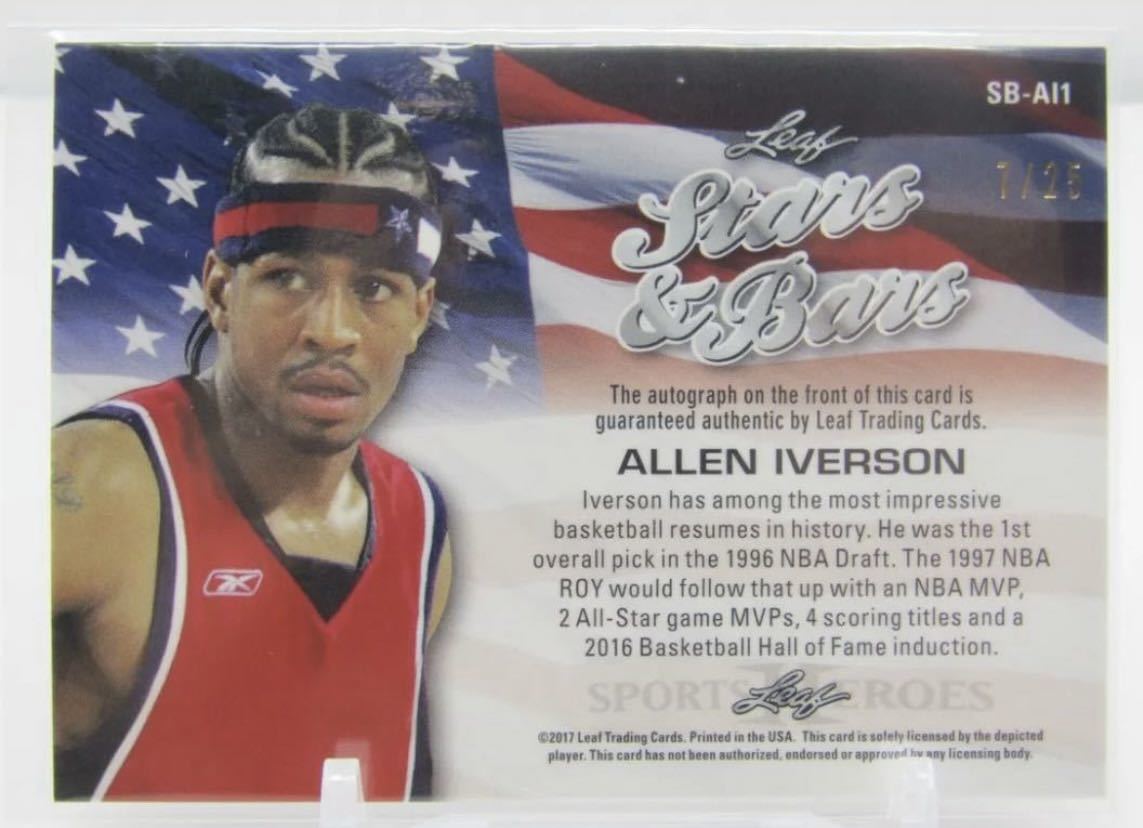 ★2017 ALLEN IVERSON Leaf SPORTS HEROES Stars & Bars Auto 直筆サインカード 25枚限定 アレン アイバーソンの画像2