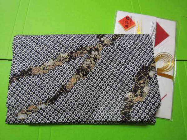  black color small flower . deer. . hand *. stylish line pattern * silk ground *L size gold . inserting fukusa * handmade!