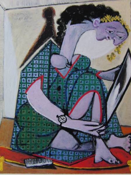 パブロ・ピカソ 「腕時計をした女」、人物画、巨匠、希少画集画、 新品額装付