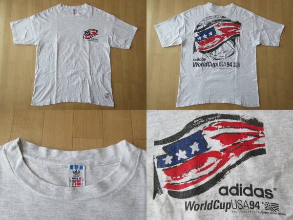 90's USA製 アディダス 1994 FIFA ワールドカップ 星条旗 サッカーボール TシャツL adidas アメリカ サッカーWorld CupビッグシルエットW杯_上の写真・Tシャツ表面、裏面