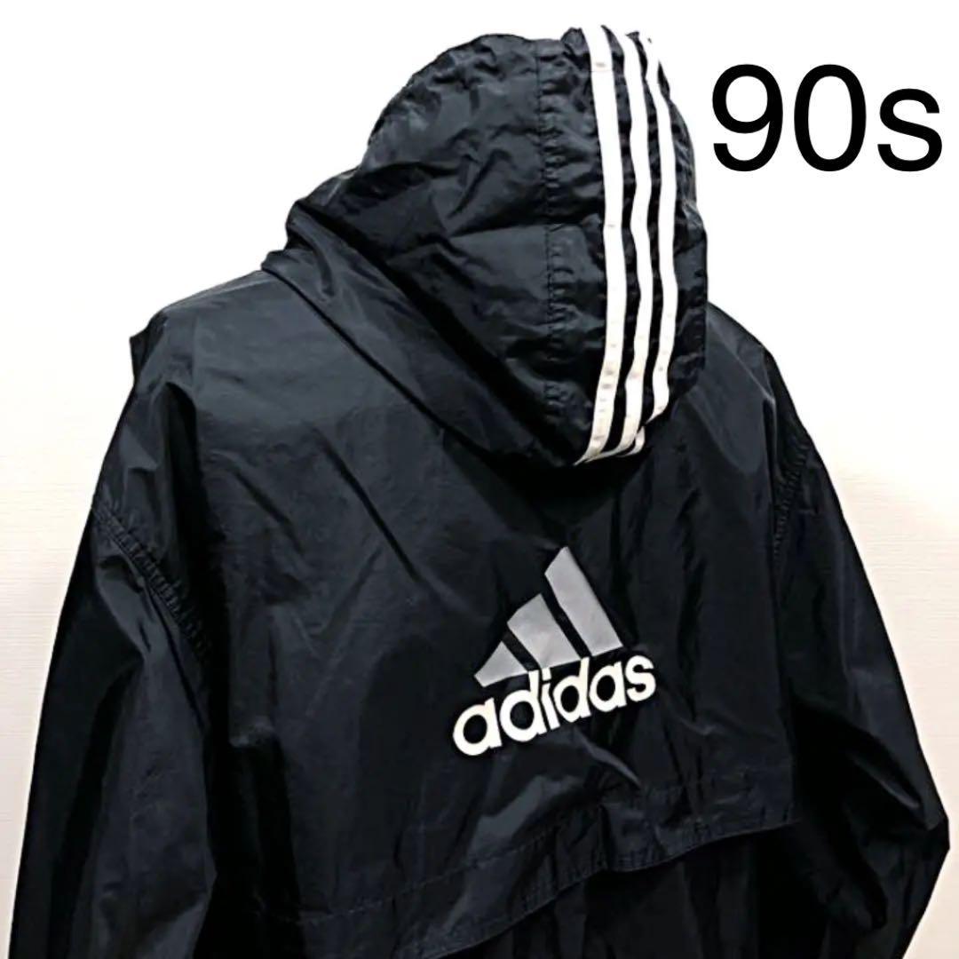 90s 万国旗タグ adidas アディダス ナイロン ジャケット 黒 白