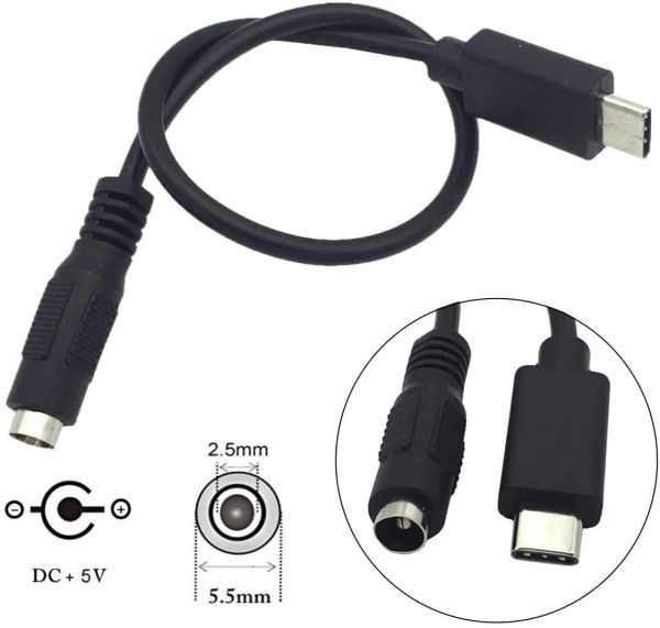 USB 3.1 Type C ⇒ DC 5.5 * 2.5mm 電源 充電 延長 ケーブル プラグ 25cm E372！送料無料！_画像2