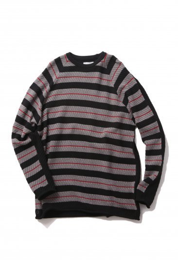 FACTOTUM 2TONE BORDER KNIT CREW NECK ファクトタム スウェット カーディガン ニット シャツ JKT コート Tシャツ セーター BLACK 46 _画像1