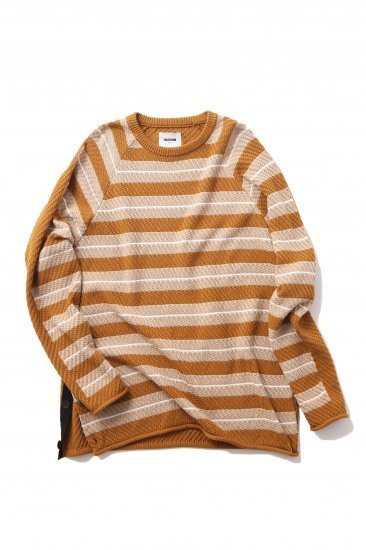 FACTOTUM 2TONE BORDER KNIT CREW NECK ファクトタム スウェット カーディガン ニット シャツ JKT コート Tシャツ セーター BROWN 44 _画像1