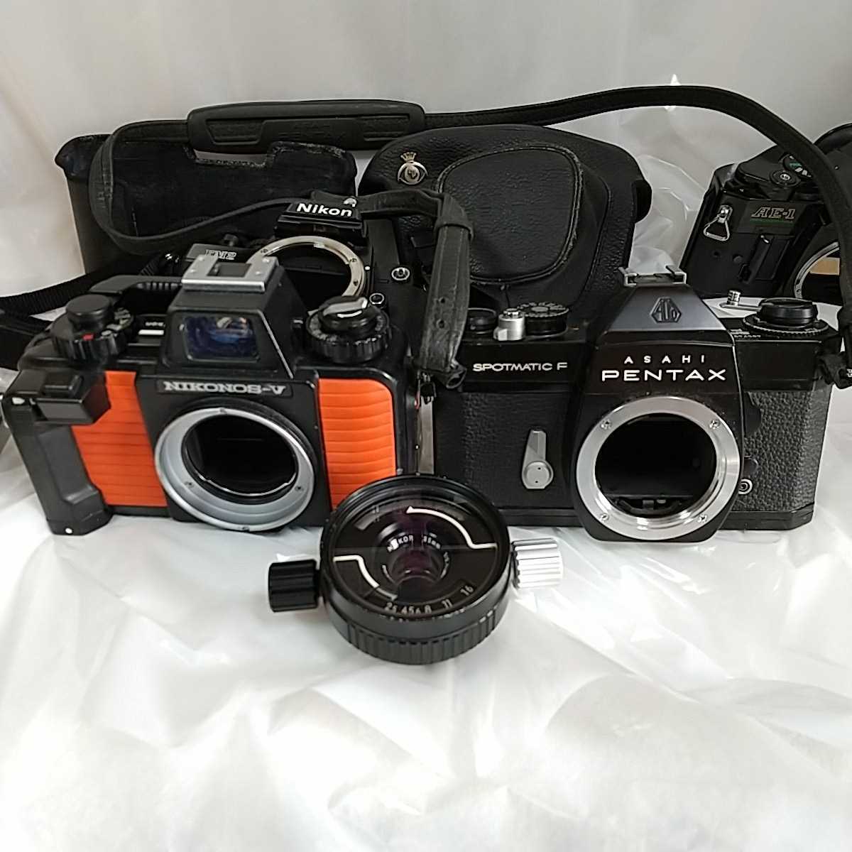 Nikon NIKONOS-V と 35mm F2.5 , Nikon FM2 , Canon AE-1 Program , Asahi Pentax SPOTMATIC F , Contax TLA140 フィルムカメラ ジャンク_画像5