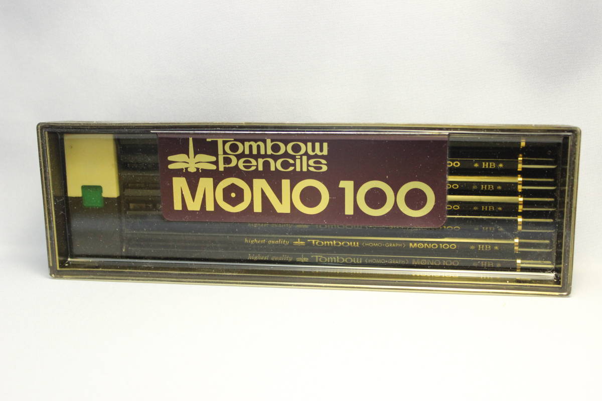 昭和レトロ　トンボモノ100　MONO100 HB　プラケース入り　１ダース　消しゴム付き　トンボ鉛筆　初代モデル　未使用　当時物_画像2