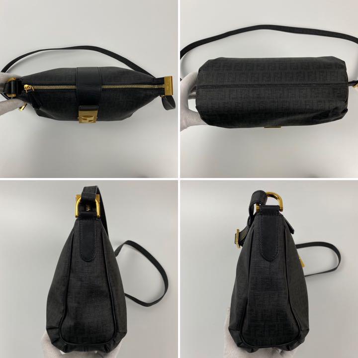 極美品 FENDI フェンディ マンマバケット ショルダーバッグ ズッカ ズッキーノ柄 ゴールド金具 PVCレザー ミニバッグ ブラック 8BT193 FB5