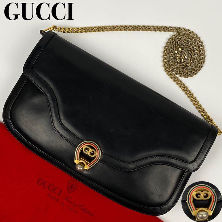 美品□GUCCI グッチ チェーンショルダーバッグ 2way シェリーライン GG