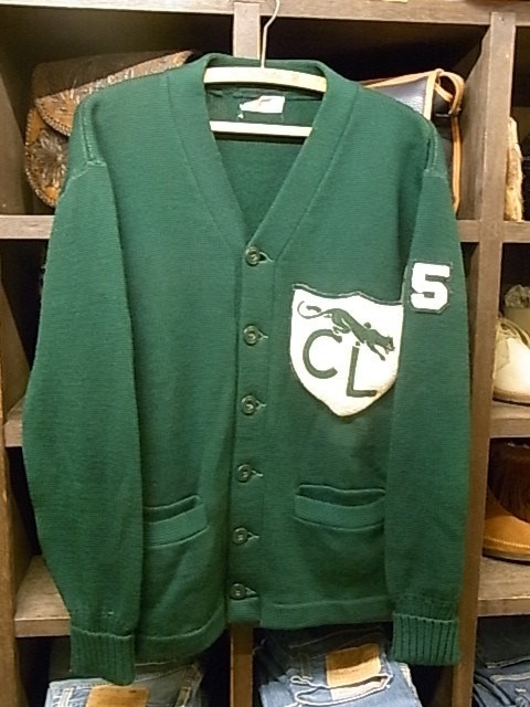 60‘S STYLIZEWD SPORTSWEAR LETTERED CARDGAN #65 SIZE M? ヴィンテージ レタード カーディガン 深緑 ヒョウ_画像1