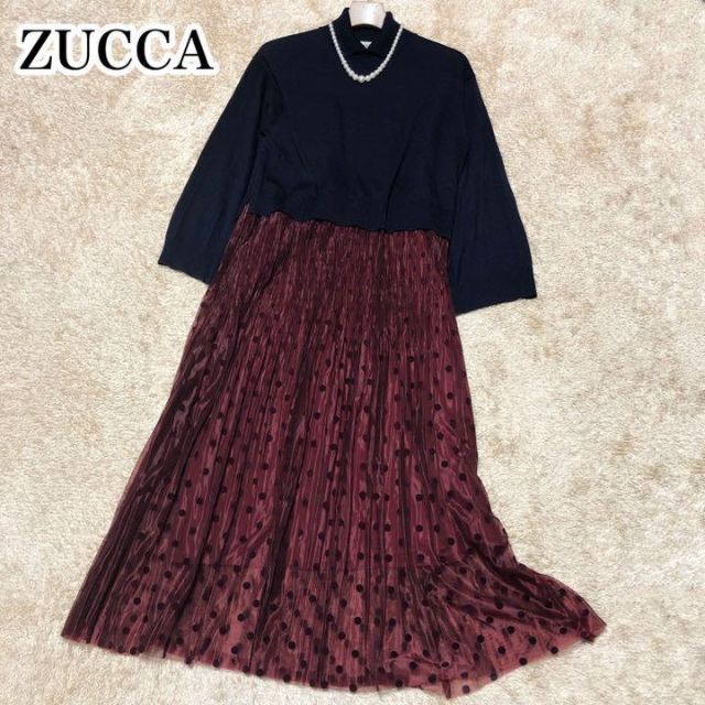 美品zucca ドッキングワンピース ロング ニット レース 近年モデル ズッカ Mサイズ