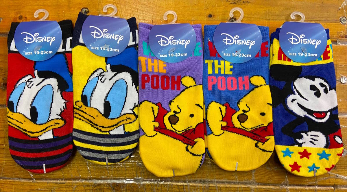 即決★まとめて5足★新品タグ付 DISNEY ディズニー★子供用 ママ用 ソックス/08★ミッキーマウス ドナルドダック プー★19-23cm ￥2090