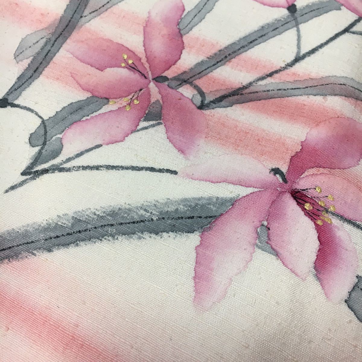  Nagoya obi orchid *. flower writing sama light . color / hand .. author thing ../365cm/ pongee silk beautiful goods /ay143/ tea seat tea ceremony . road .. old undecorated fabric visit wear fine pattern 