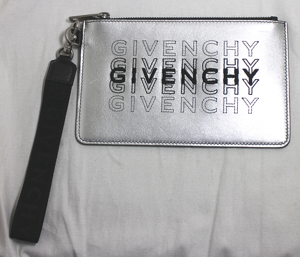 GIVENCHY】ジバンシィ ロゴ レザー シルバー BK603PK0LZ ミニ ポーチ