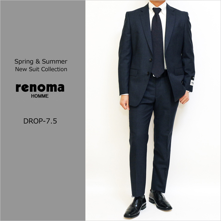 SALE 新品 春夏 renoma レノマ オム 英国ウール 千鳥格子 ネイビー DROP7.5 スリム 2つボタン ビジネス スーツ A6