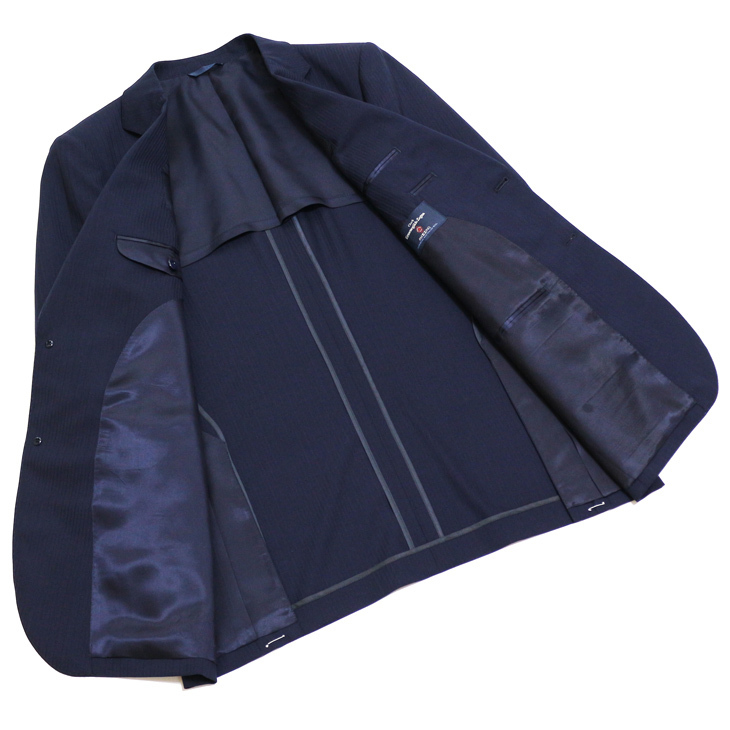 SALE 新品 春夏 エルメネジルドゼニア アAMEZING 濃紺ネイビー織柄 ストライプ 2つボタン ビジネス スーツ 日本製 ゆったり型 AB6の画像3