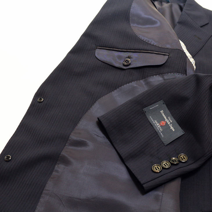 SALE 新品 春夏 エルメネジルドゼニア アAMEZING 濃紺ネイビー織柄 ストライプ 2つボタン ビジネス スーツ 日本製 ゆったり型 AB6の画像5