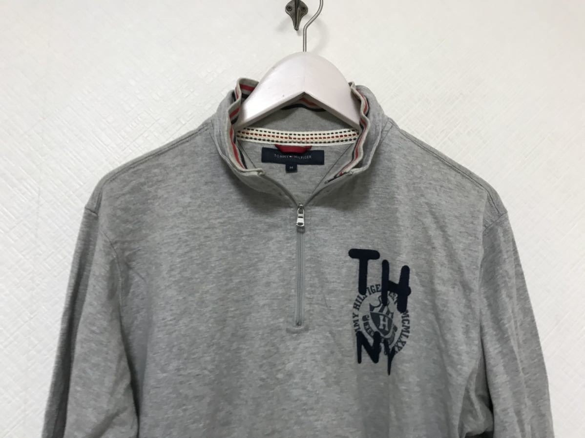 本物トミーヒルフィガーTOMMYコットンハーフジップ長袖TシャツロンTサーフアメカジビジネススーツメンズグレーMインナー_画像2