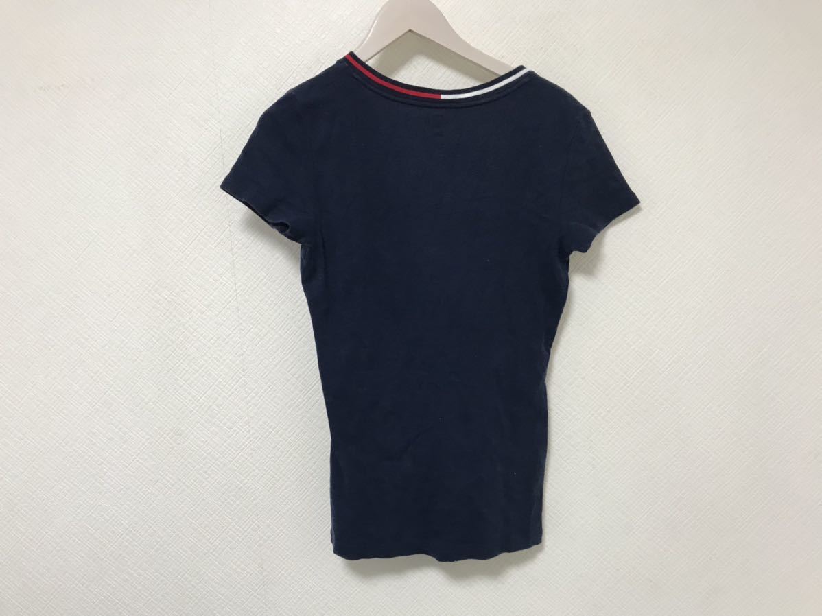 本物トミーヒルフィガーTOMMYHILFIGERコットンVネック半袖Tシャツ紺ネイビーアメカジビジネススーツレディース旅行トラベルM_画像3