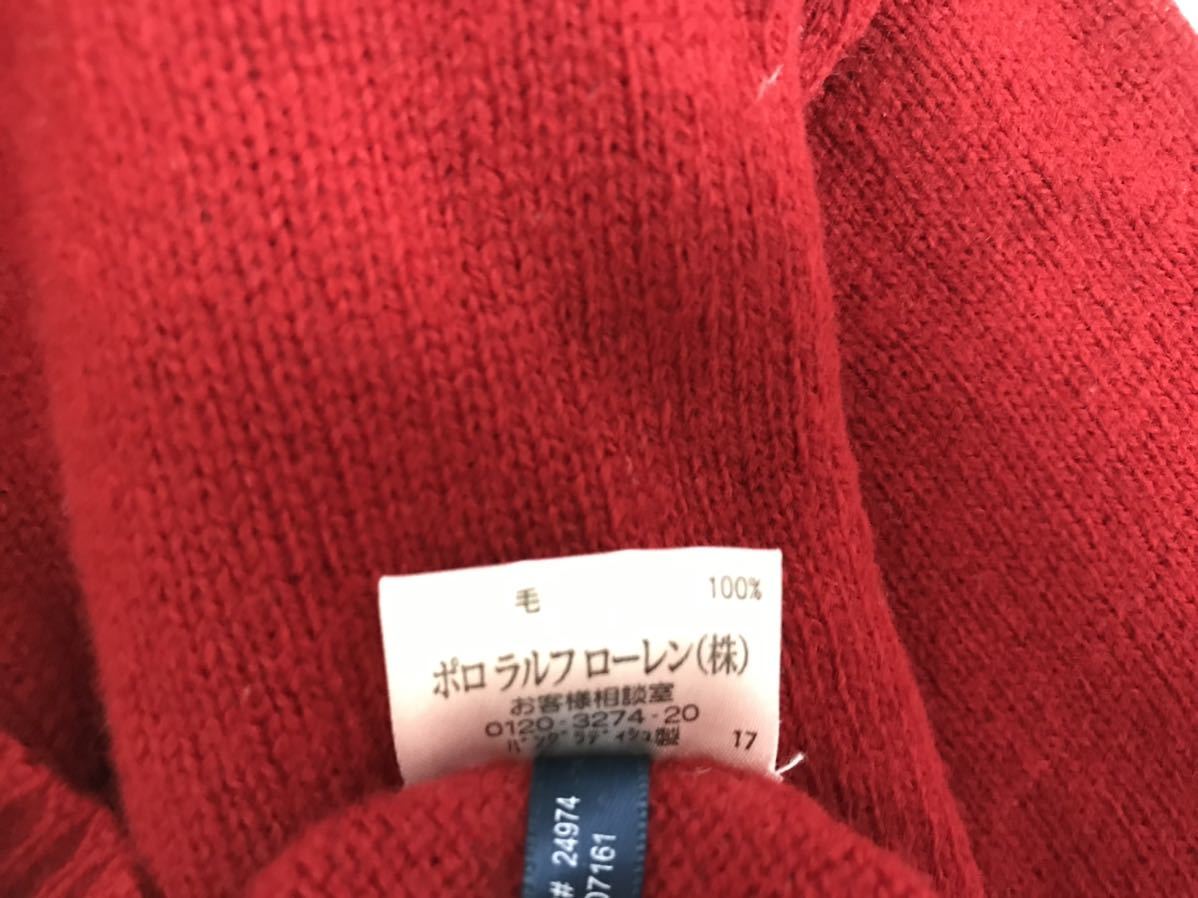 本物ポロラルフローレンPOLO RALPH LAURENウールVネックニットセーター長袖アメカジビジネススーツメンズMインナー赤レッド
