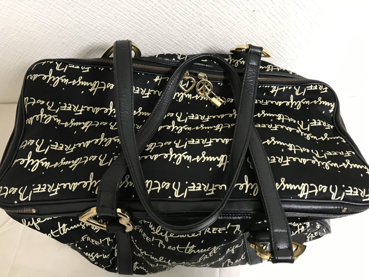 本物モスキーノMOSCHINOハートナイロントートデカビッグボストンバッグビジネスハンドバックレディース旅行トラベル黒ブラック柄日本製