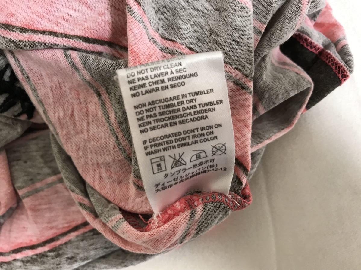  genuine article diesel DIESEL cotton print border pattern short sleeves T-shirt American Casual Surf business suit lady's pink pattern M