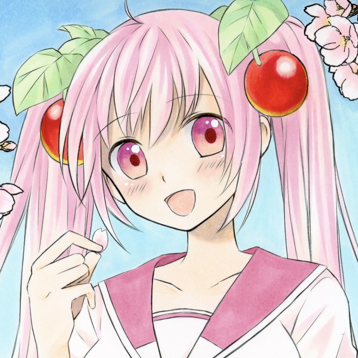 手描きイラスト オリジナル B5サイズ 創作 原画 春 桜 ピンク 花 手描きイラスト オリジナル B5サイズ 創作 原画 春 桜 ピンク 花