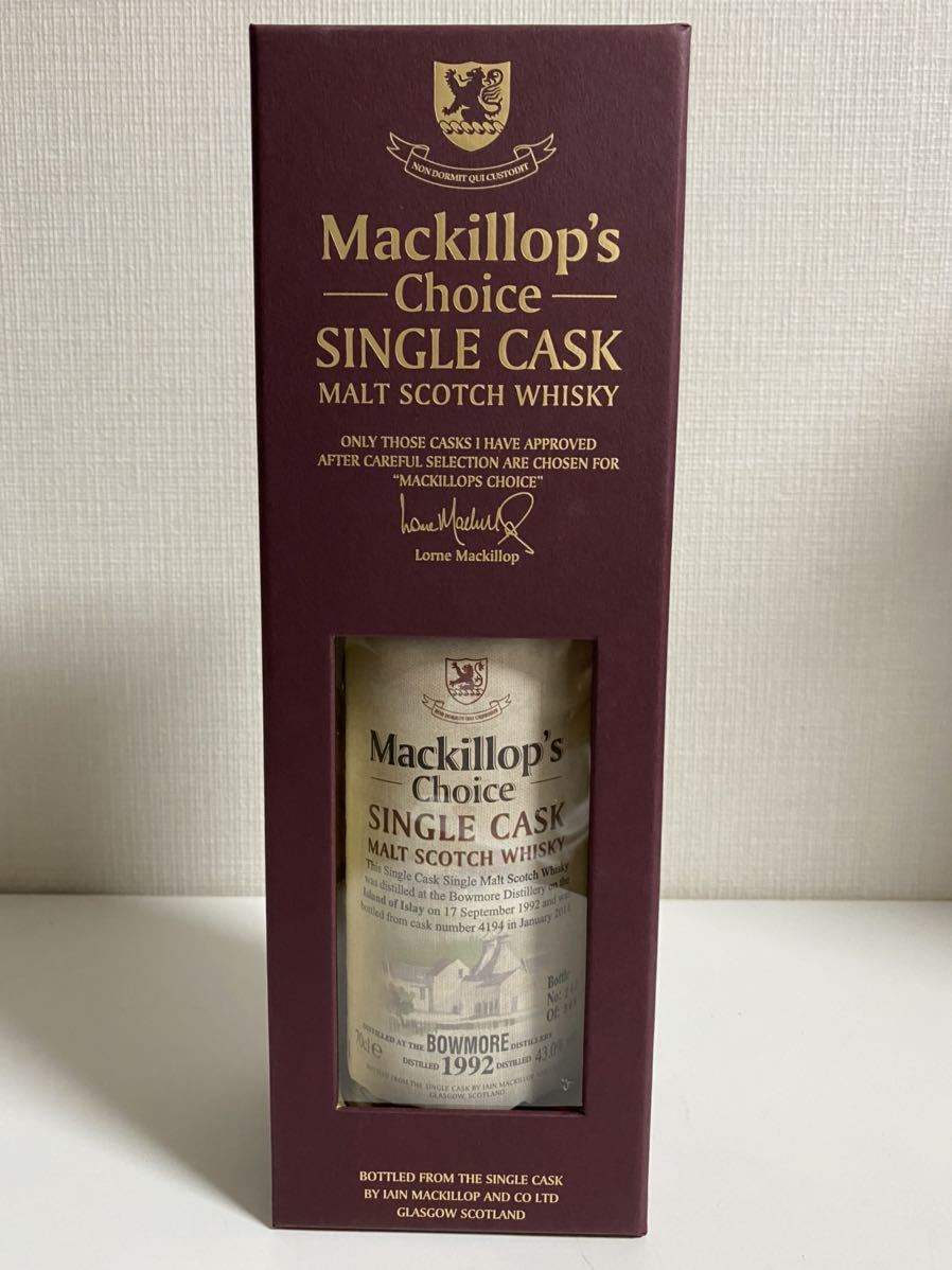【古酒・未開栓】Mackillop's Choiceボウモア 1992 22年 マキロップチョイス 43% 700ml_画像1