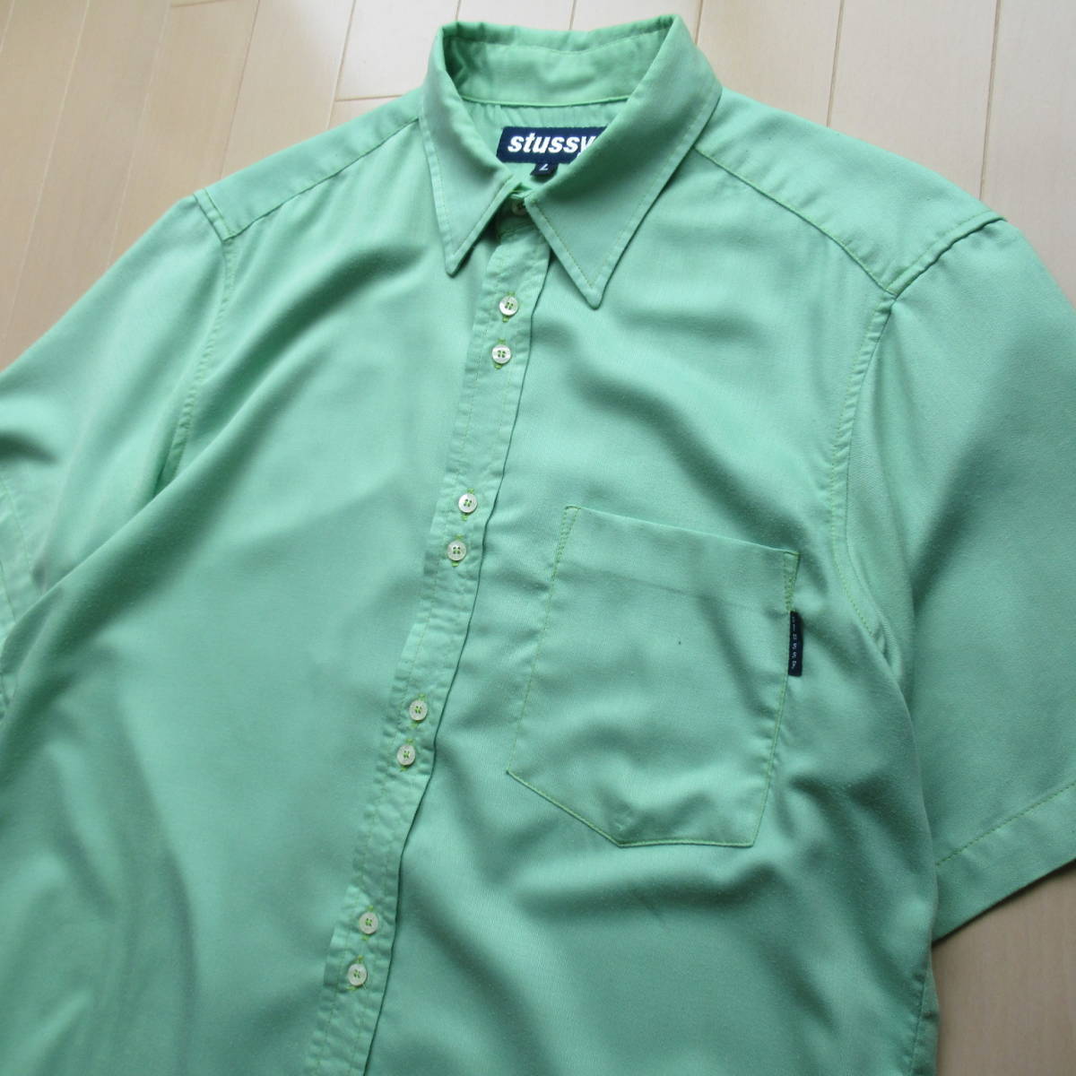 ★即決送込★90s 希少 レア色 ギャルソンシャツ クレイジーボタン STUSSY oldstussy ステューシー オールド 半袖シャツ shirt m l xl_画像1