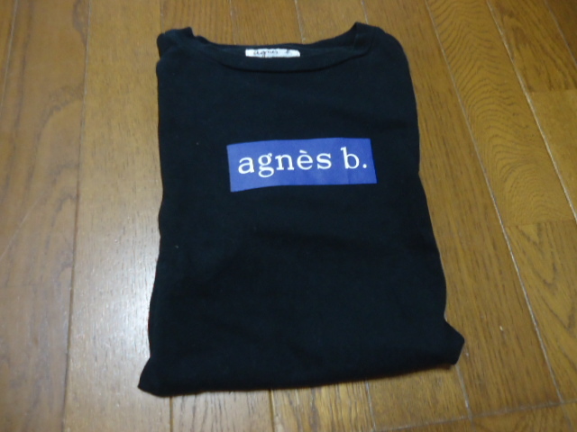 送料210円/Lサイズ/agnes b.アニエスベー×ADAM ET ROPE' アダムエロペ /別注コラボ/ブラック黒/半袖Tシャツ/ボックスロゴ/カットソー_画像1